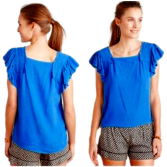 Maeve Anthropologie Epaulet Blue Flutter Sleeveless Top size 4 - Picture 1 of 10